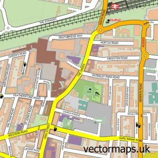 Street map sample of Southall Green, Greater London