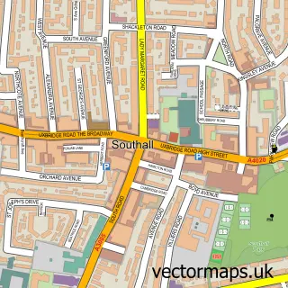Street map sample of Southall, Greater London