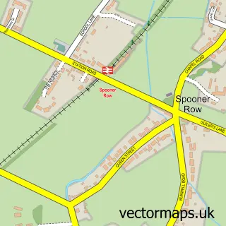 Street map sample of Spooner Row, Norfolk