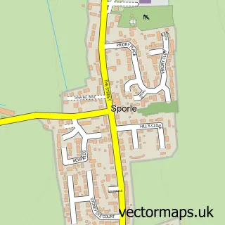 Street map sample of Sporle, Norfolk