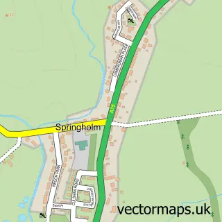 Street map sample of Springholm, The Stewartry of Kirkcudbright