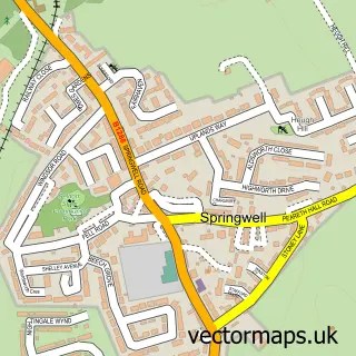 Street map sample of Springwell, Tyne & Wear