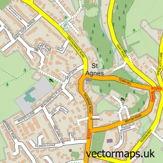 Street map sample of St. Agnes, Cornwall
