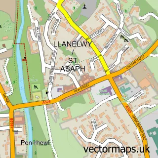 Street map sample of St Asaph, Clwyd