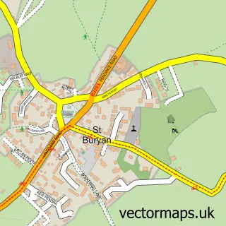 Street map sample of St. Buryan, Cornwall