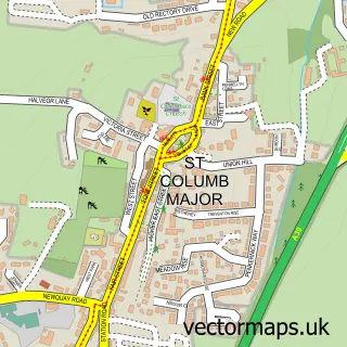 Street map sample of St Columb Major, Cornwall
