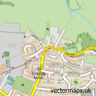 Street map sample of St. Columb Minor, Cornwall