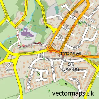 Street map sample of St Davids, Dyfed