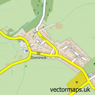 Street map sample of St Dominic, Cornwall