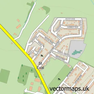 Street map sample of St Eval, Cornwall