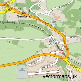 Street map sample of St Germans, Cornwall
