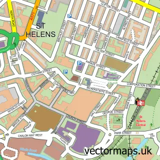 Street map sample of St Helens, Merseyside