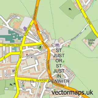 Street map sample of St Just, Cornwall