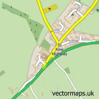 Street map sample of St Kew Highway, Cornwall