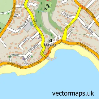 Street map sample of St. Mawes, Cornwall