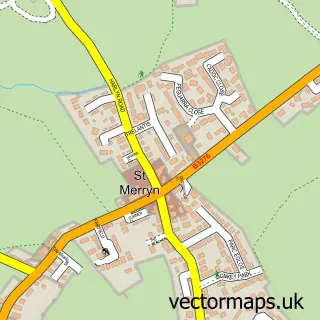 Street map sample of St. Merryn, Cornwall