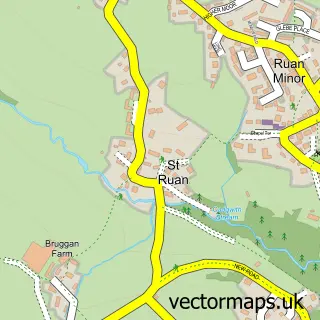 Street map sample of St. Ruan, Cornwall