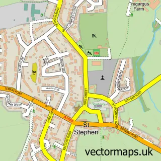 Street map sample of St Stephen, Cornwall