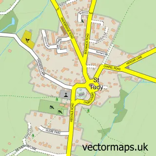 Street map sample of St Tudy, Cornwall