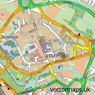 Street map sample of Stafford, Staffordshire