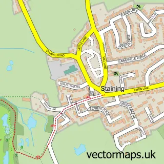 Street map sample of Staining, Lancashire