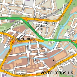 Street map sample of Stalybridge, Greater Manchester
