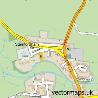 Street map sample of Stamfordham, Northumberland