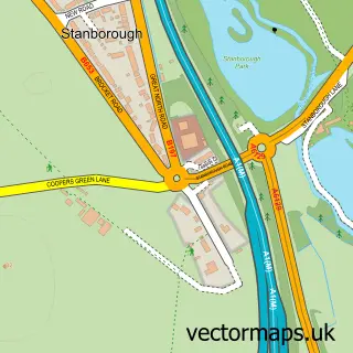Street map sample of Stanborough, Hertfordshire