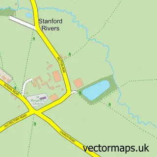 Street map sample of Stanford Rivers, Essex