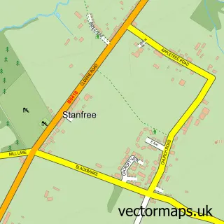Street map sample of Stanfree, Derbyshire