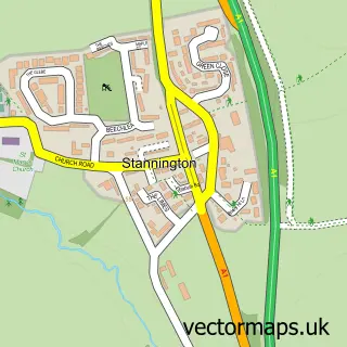 Street map sample of Stannington, Northumberland