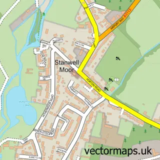 Street map sample of Stanwell Moor, Surrey