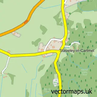 Street map sample of Staveley-in-Cartmel, Cumbria