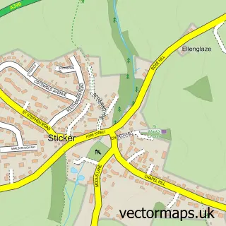 Street map sample of Sticker, Cornwall