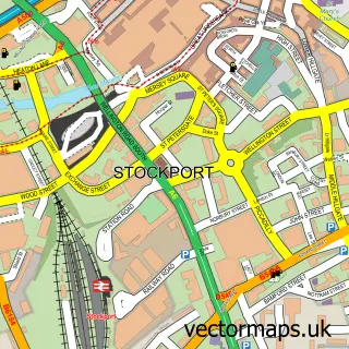 Street map sample of Stockport, Greater Manchester