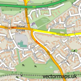 Street map sample of Stone Cross, East Sussex