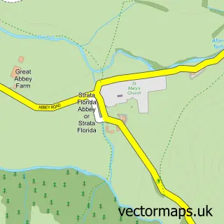 Street map sample of Strata Florida, Dyfed