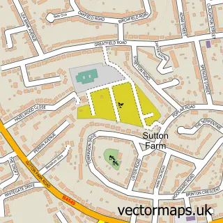 Street map sample of Sutton Park, Worcestershire