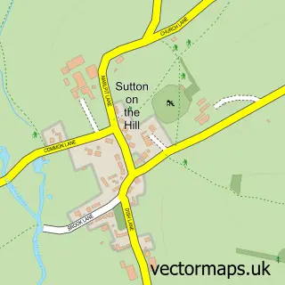 Street map sample of Sutton-on-the-Hill, Derbyshire