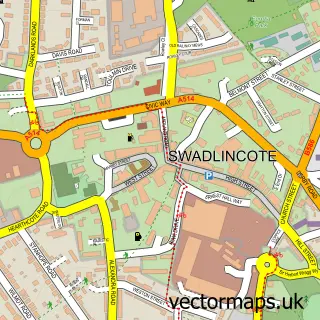 Street map sample of Swadlincote, Derbyshire