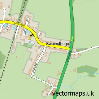 Street map sample of Swainsthorpe, Norfolk