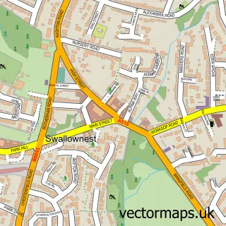 Street map sample of Swallownest, South Yorkshire