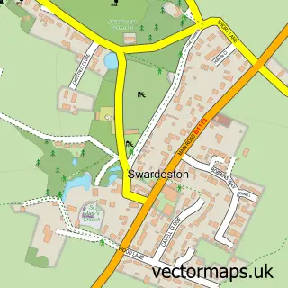 Street map sample of Swardeston, Norfolk