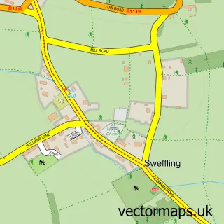 Street map sample of Sweffling, Suffolk
