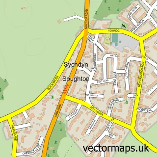 Street map sample of Sychdyn, Clwyd
