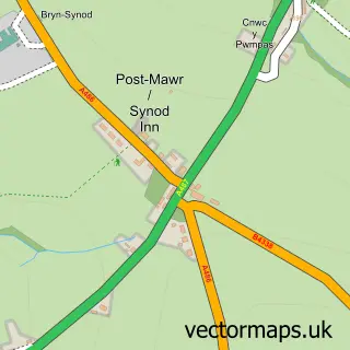 Street map sample of Synod Inn / Post Mawr, Dyfed