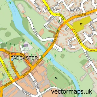 Street map sample of Tadcaster, North Yorkshire
