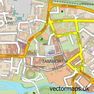 Street map sample of Tamworth, Staffordshire