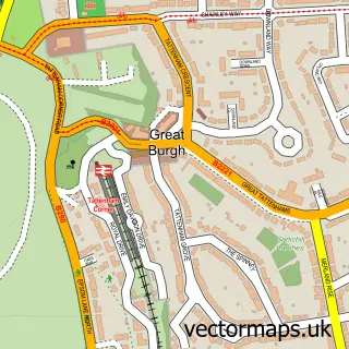 Street map sample of Tattenham Corner, Surrey