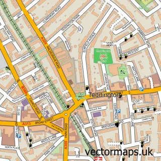 Street map sample of Teddington, Greater London